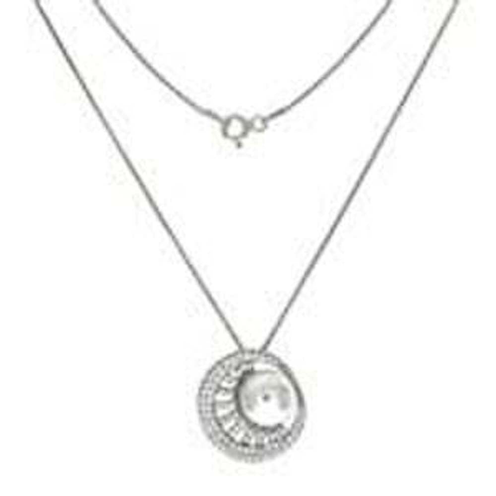 Sterling Silver Pearl With Cubic Zirconia Slider Necklace