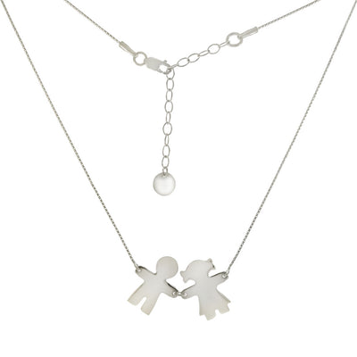 Sterling Silver Round Box Chain With Boy and Girl Engravable Pendant Necklace