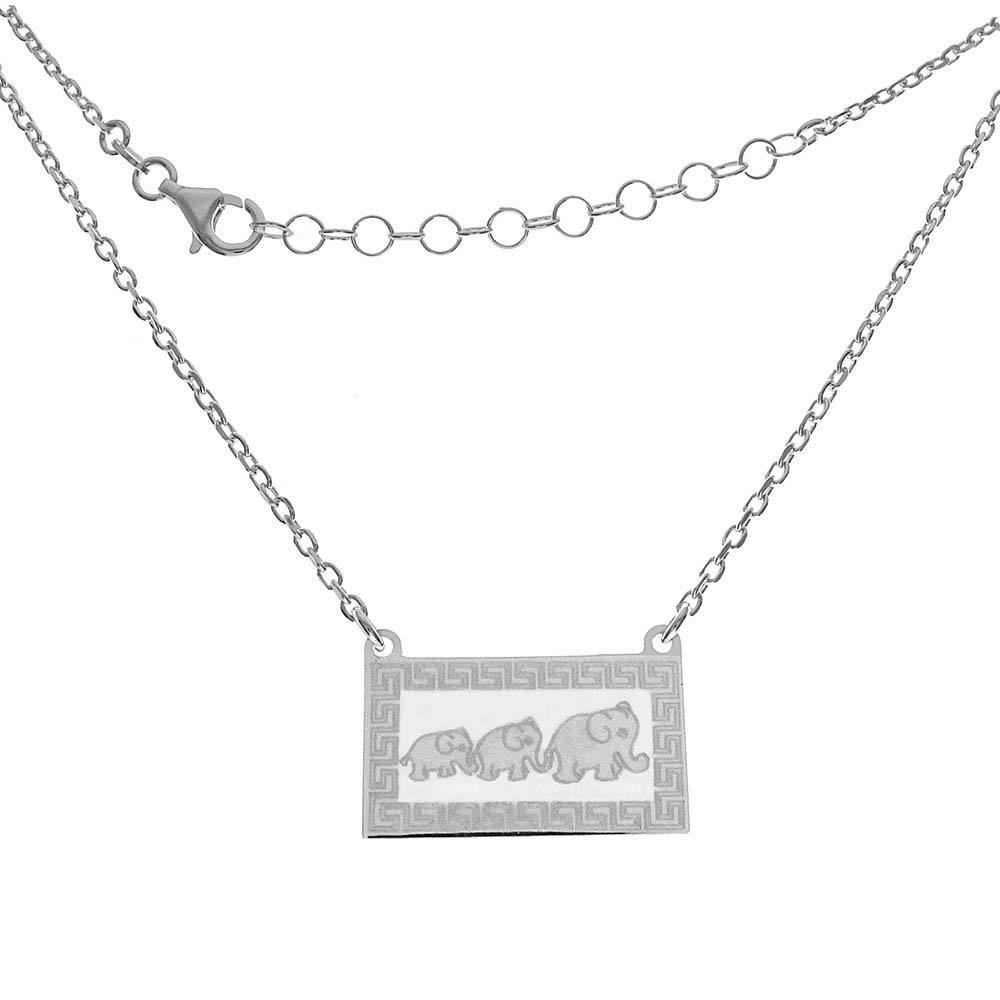 Sterling Silver Italian Elephants Tag Pendant Necklace