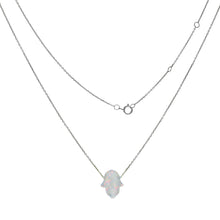Load image into Gallery viewer, Sterling Silver Simulated White Opal Hamsa Pendant Necklace