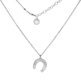 Sterling Silver Lucky Horseshoe With CZ Pendant Necklace