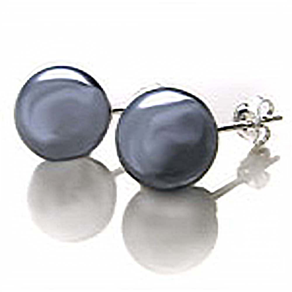 Silver Sterling Imitation Gray Mother Pearl Stud Earrings