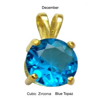 Sterling Silver 7mm Round Cut CZ Blue Topaz Gold Plated Pendant