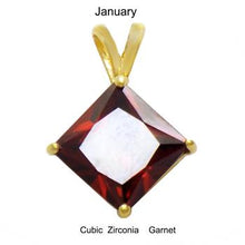 Load image into Gallery viewer, Sterling Silver 7mm Princess Cut CZ Garnet Gold Plated Pendant