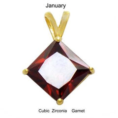 Sterling Silver 7mm Princess Cut CZ Garnet Gold Plated Pendant