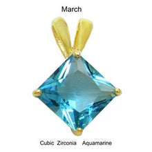 Load image into Gallery viewer, Sterling Silver 7mm Princess Cut CZ Aquamarine Gold Plated Pendant