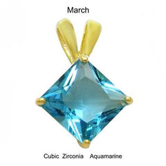 Sterling Silver 7mm Princess Cut CZ Aquamarine Gold Plated Pendant
