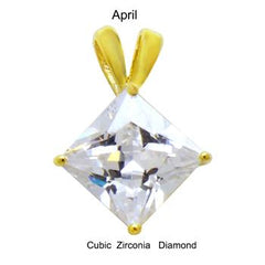 Sterling Silver 7mm Princess Cut CZ Gold Plated Pendant