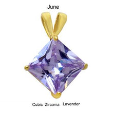 Load image into Gallery viewer, Sterling Silver 7mm Princess Cut CZ Lavender Gold Plated Pendant