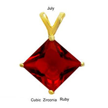 Load image into Gallery viewer, Sterling Silver 7mm Princess Cut CZ Ruby Gold Plated Pendant