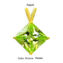 Load image into Gallery viewer, Sterling Silver 7mm Princess Cut CZ Peridot Gold Plated Pendant