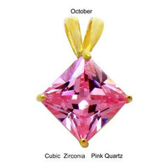 Sterling Silver 7mm Princess Cut CZ Pink Gold Plated Pendant