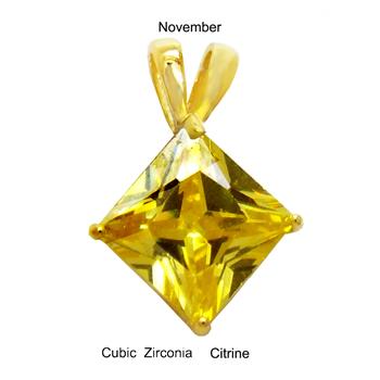 Sterling Silver 7mm Princess Cut CZ Citrine Gold Plated Pendant