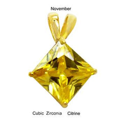 Sterling Silver 7mm Princess Cut CZ Citrine Gold Plated Pendant
