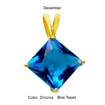 Sterling Silver 7mm Princess Cut CZ Blue Topaz Gold Plated Pendant