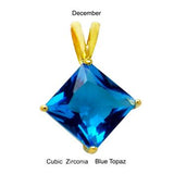 Sterling Silver 7mm Princess Cut CZ Blue Topaz Gold Plated Pendant