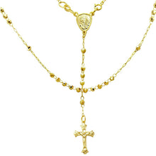 Load image into Gallery viewer, Sterling Silver 3mm D/C Bead Gold Plated Rosary Necklace, Length 20&quot;