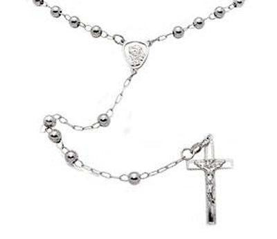 Sterling Silver 4mm Bead Rosary Necklace, Length 24inches And Width 4mm