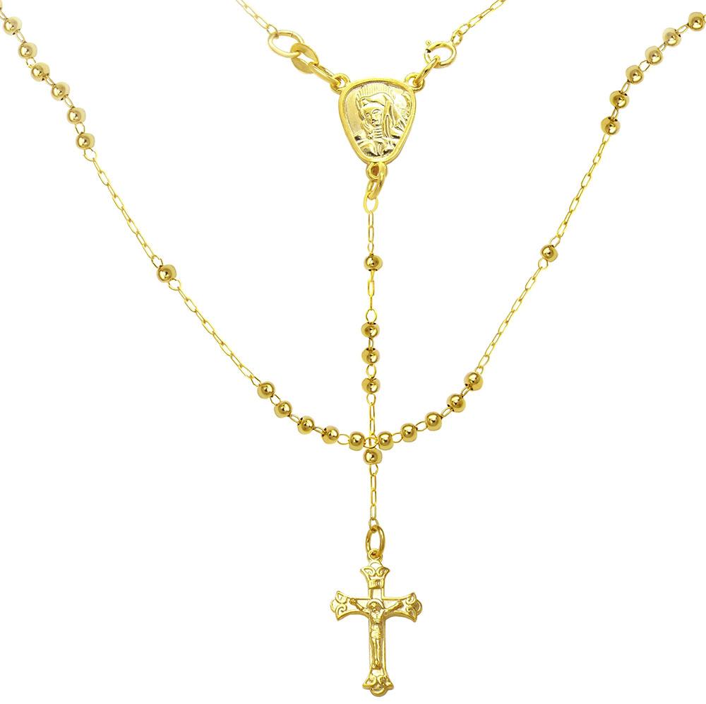 Sterling Silver Gold Plated 4mm Lady of Guadalupe Rosary Necklace, Length 22"