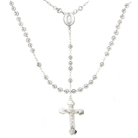 Sterling Silver 6mm Bead with Lady of Guadalupe Rosary Necklace