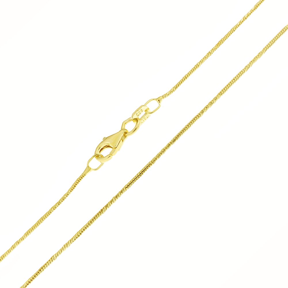 Sterling Silver Gold Plated 1mm D/C Round Snake Chain