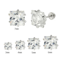 Load image into Gallery viewer, Sterling Silver Square CZ Stamping Screw Back Stud Earrings