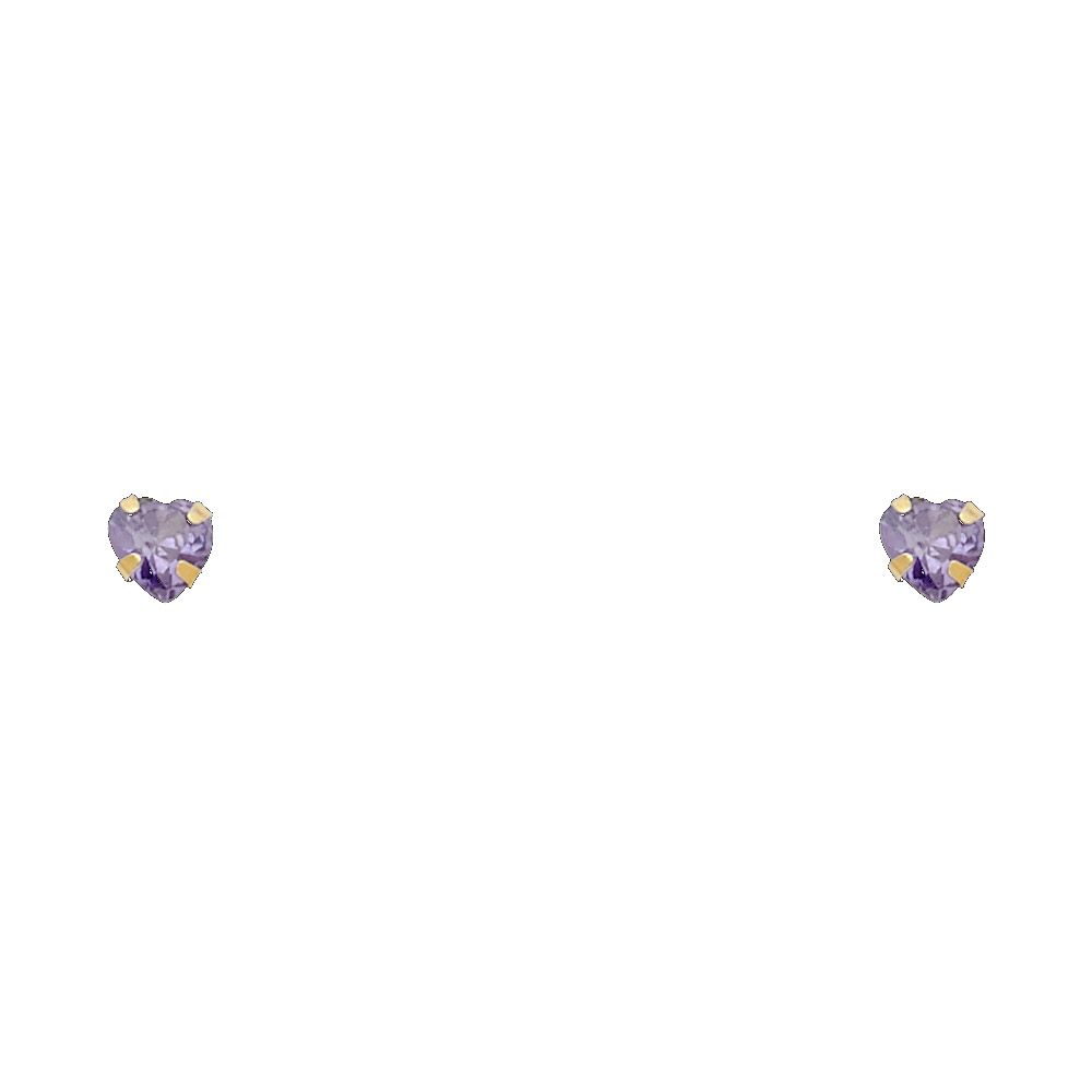 14k Yellow Gold 5mm Heart CZ Birthstone Stamping Prong With Screw Back