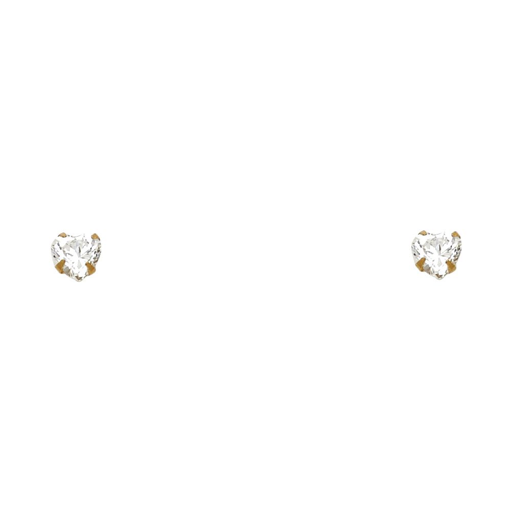 14k Yellow Gold 5mm Heart CZ Birthstone Stamping Prong With Screw Back