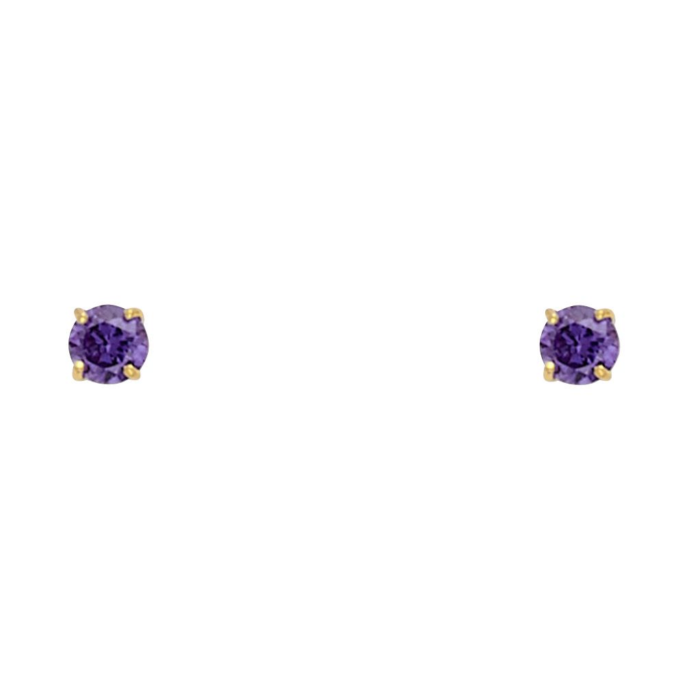 14k Yellow Gold 6mm Round CZ  Birthstone Stamping Prong With Screw Back