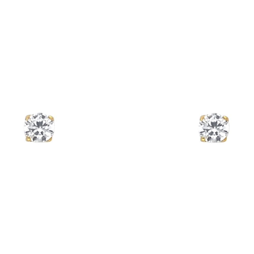 14k Yellow Gold 3mm Round CZ Basket Setting Solitaire Birthstone Stud Earrings