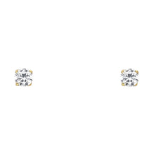 Load image into Gallery viewer, 14k Yellow Gold 3mm Round CZ Basket Setting Solitaire Birthstone Stud Earrings