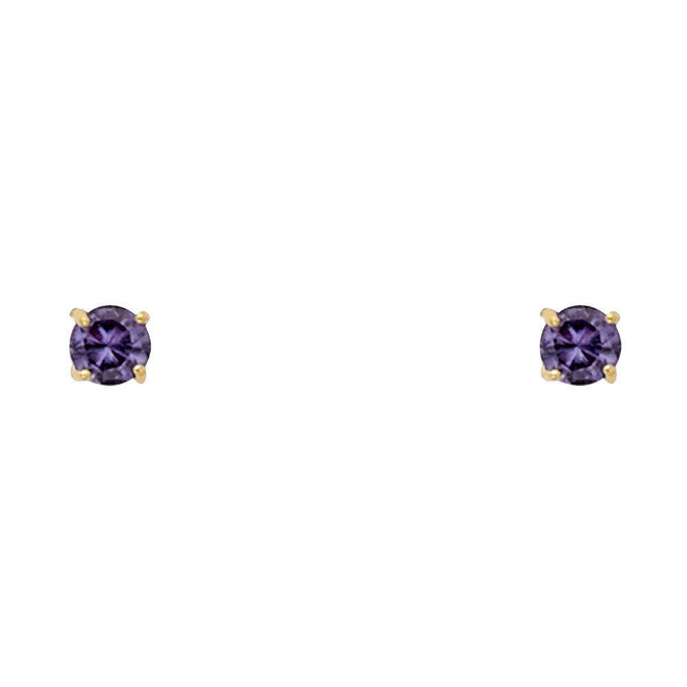 14k Yellow Gold 6mm Round CZ  Birthstone Stamping Prong With Screw Back