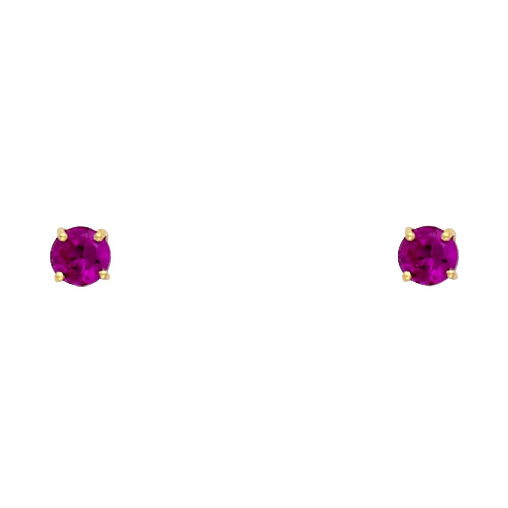 14k Yellow Gold 6mm Round CZ  Birthstone Stamping Prong With Screw Back