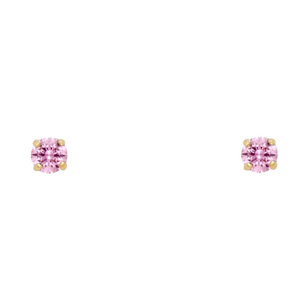14k Yellow Gold 3mm Round CZ Basket Setting Solitaire Birthstone Stud Earrings