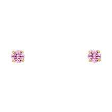 Load image into Gallery viewer, 14k Yellow Gold 3mm Round CZ Basket Setting Solitaire Birthstone Stud Earrings