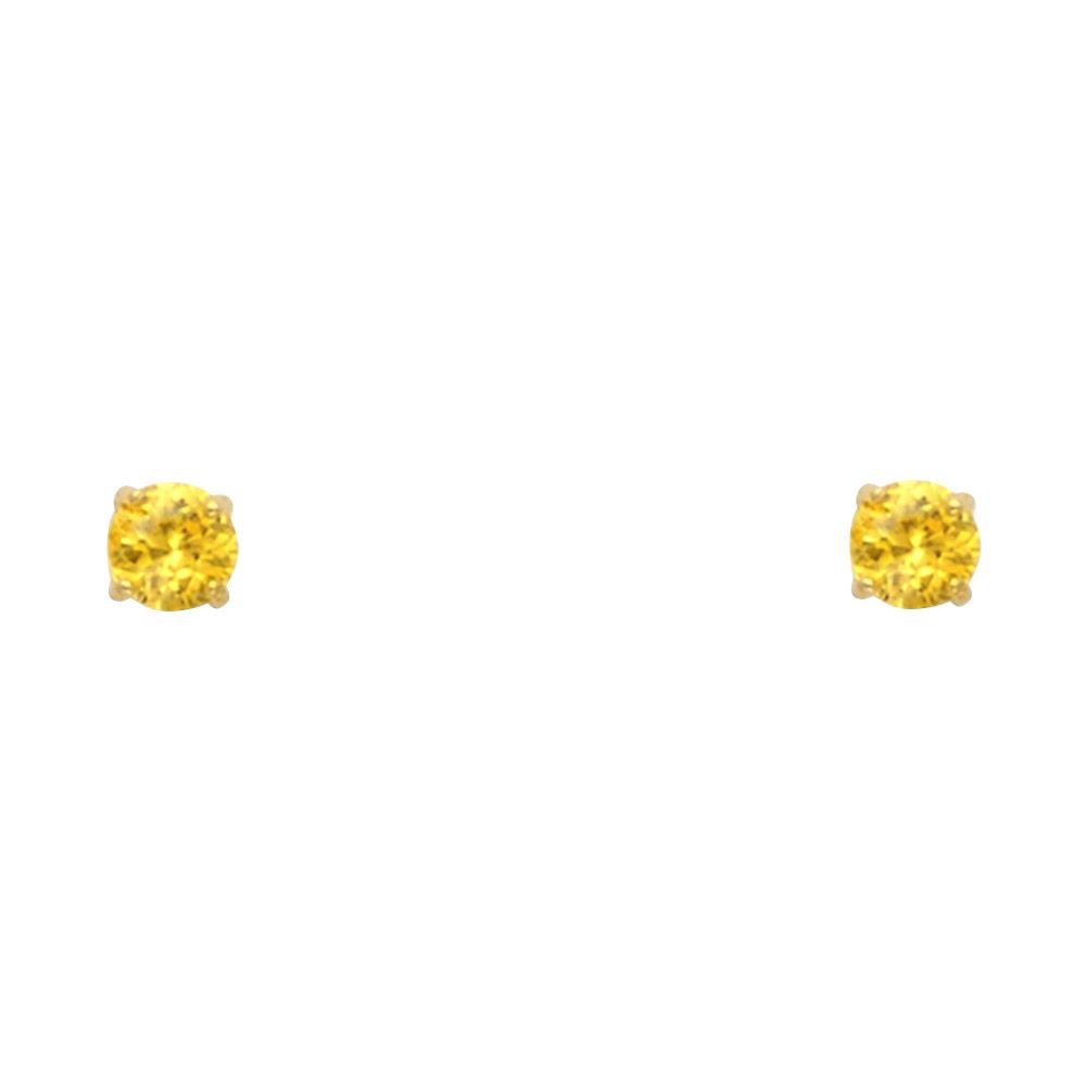 14k Yellow Gold 3mm Round CZ Basket Setting Solitaire Birthstone Stud Earrings