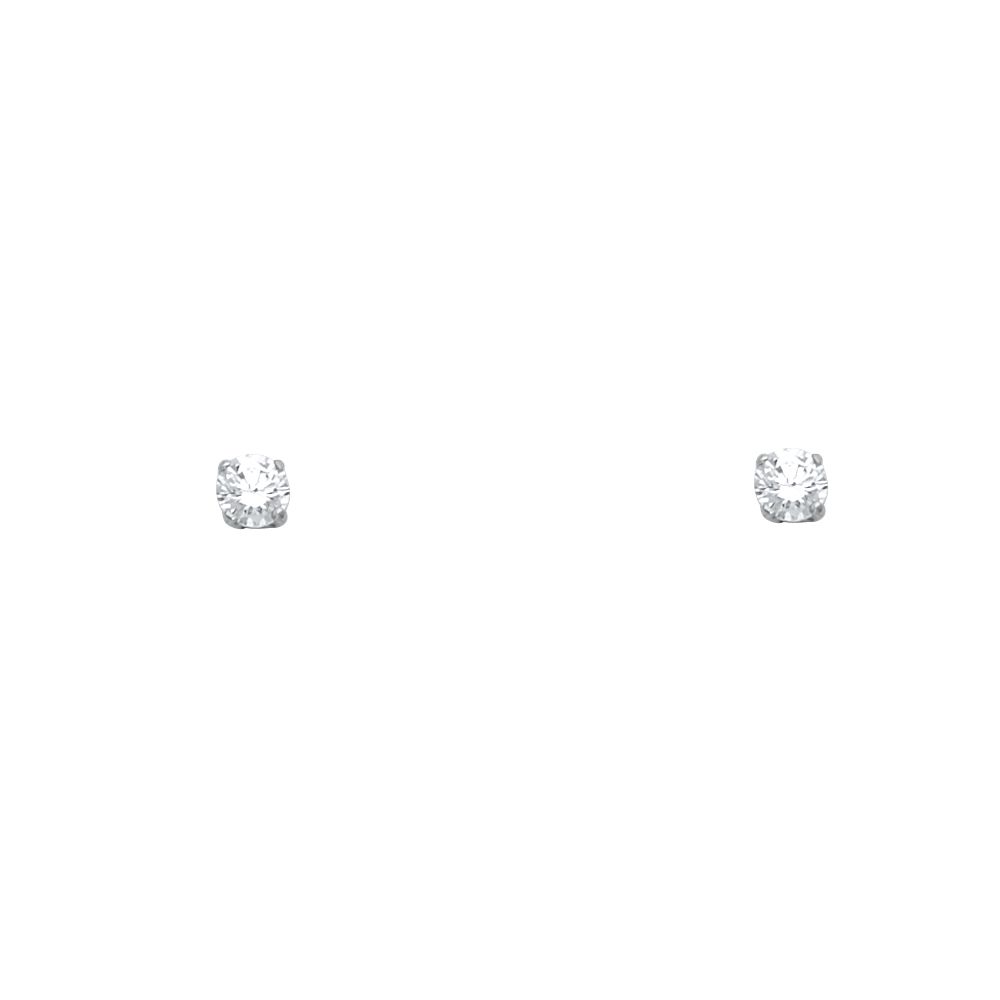 14k White Gold 4mm Round CZ Basket Solitaire Birthstone Stud Earrings