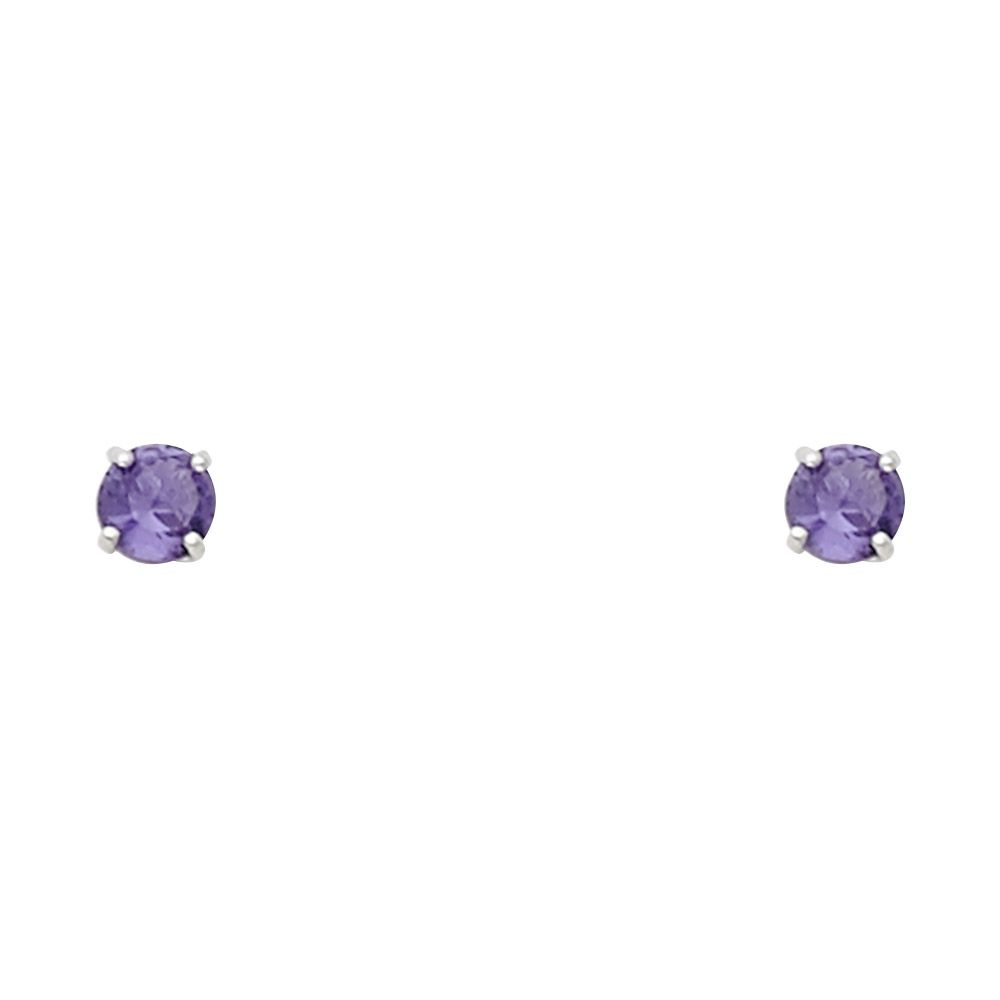 14k White Gold 4mm Round CZ Basket Solitaire Birthstone Stud Earrings
