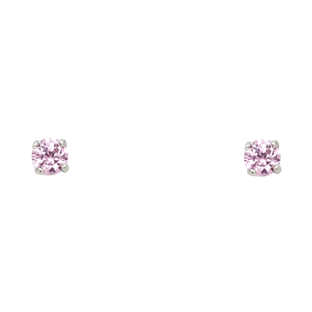 14k White Gold 4mm Round CZ Basket Solitaire Birthstone Stud Earrings