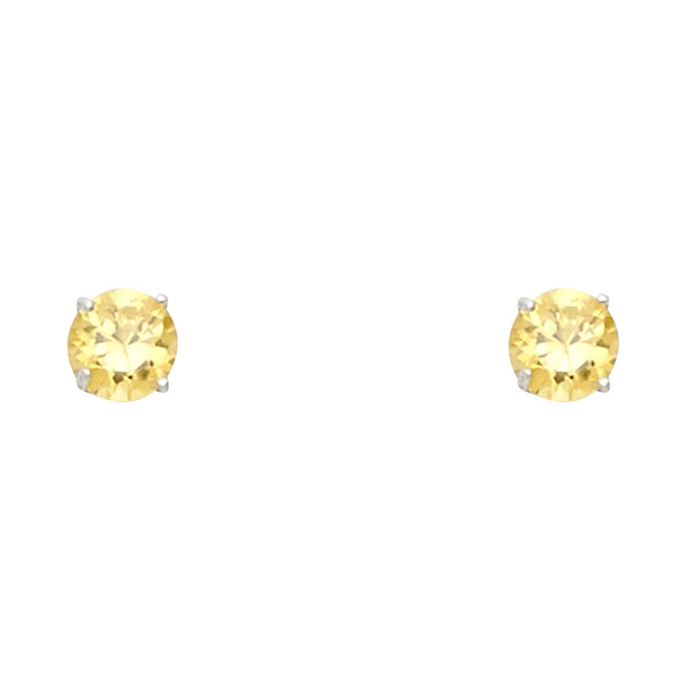 14k White Gold 4mm Round CZ Basket Solitaire Birthstone Stud Earrings