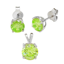 Load image into Gallery viewer, Sterling Silver Round Peridot CZ Earrings And Pendant Set