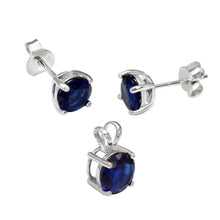 Load image into Gallery viewer, Sterling Silver Round Sapphire CZ Earrings And Pendant Set