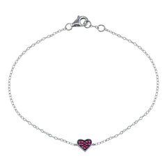 Sterling Silver Rhodium Plated CZ Heart Bracelet