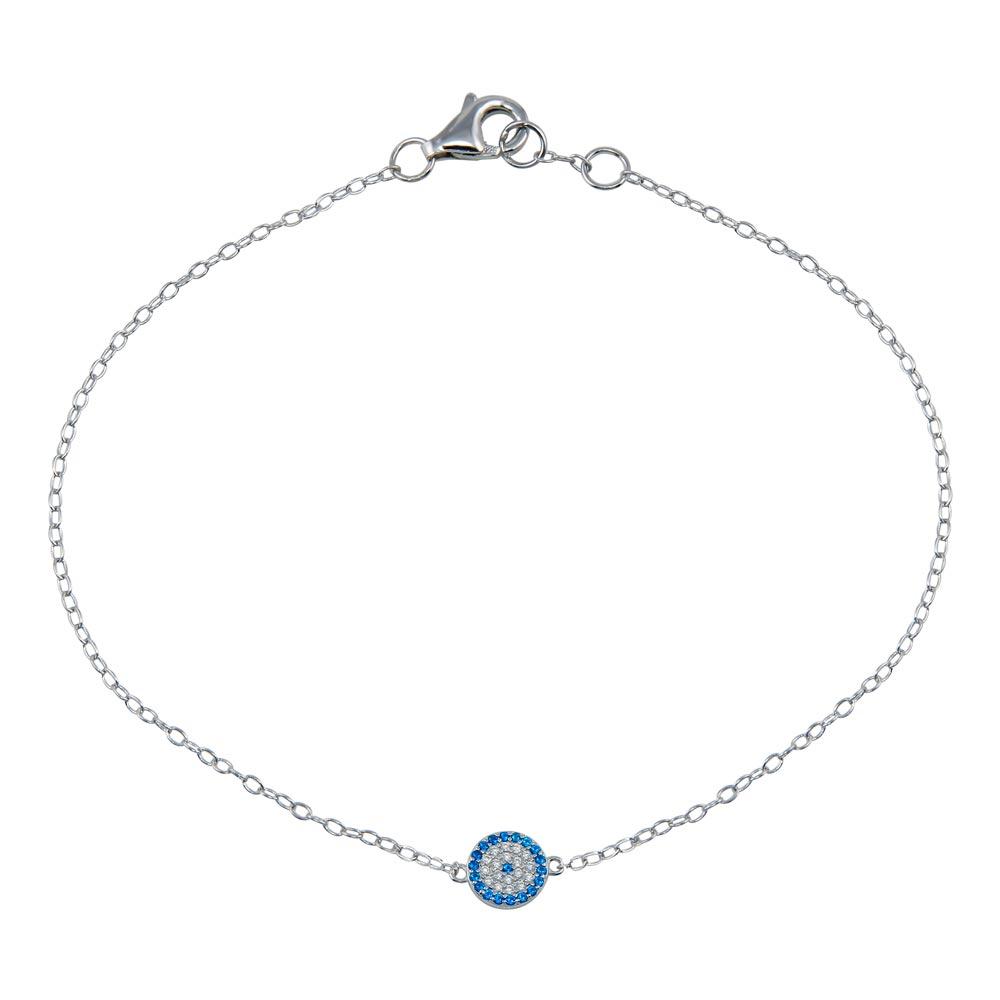 Sterling Silver Rhodium Plated CZ Evil Eye Bracelet