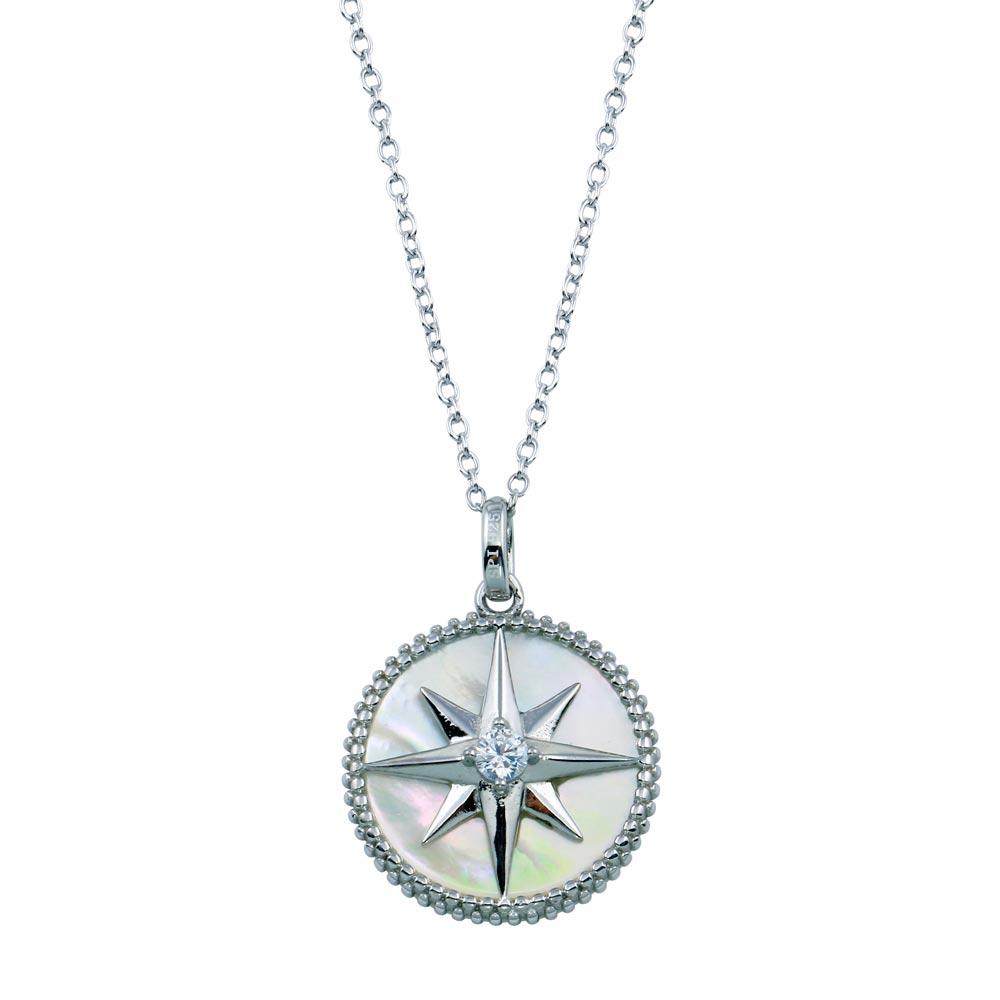Sterling Silver Northern Star CZ Mother of Pearl Pendant