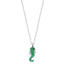 Load image into Gallery viewer, Sterling Silver Rhodium Plated Green Seahorse Necklace