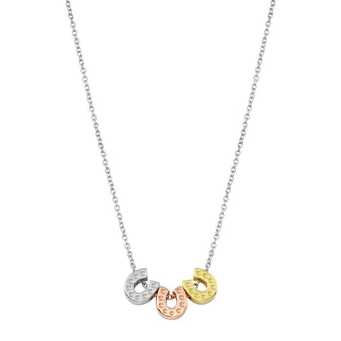 Sterling Silver Rhodium Plated Multicolor Horseshoe Necklace