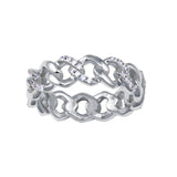 Sterling Silver Rhodium Plated Curb Design Link Ring 5.8mm