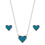 Sterling Silver Rhodium Plated Blue Heart Cluster Set