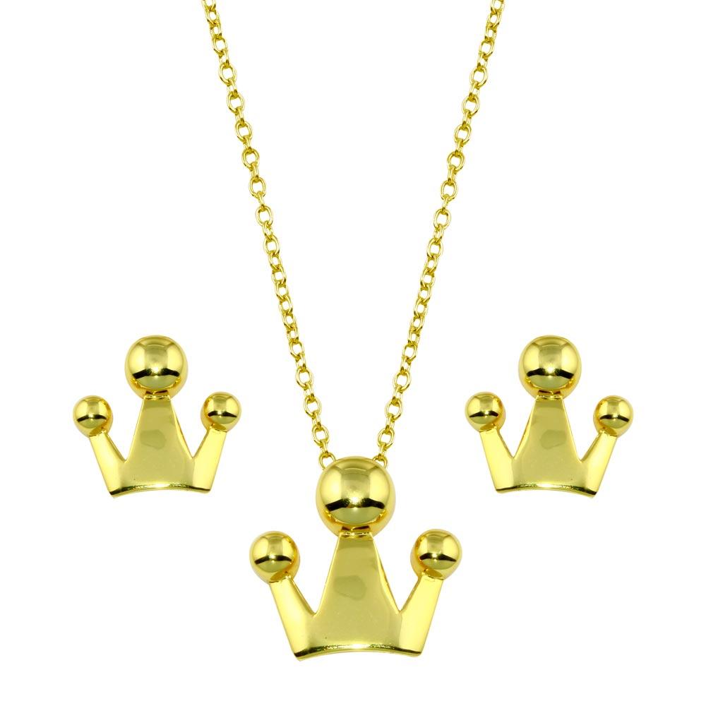 Sterling Silver Gold Plated Crown Set Necklace